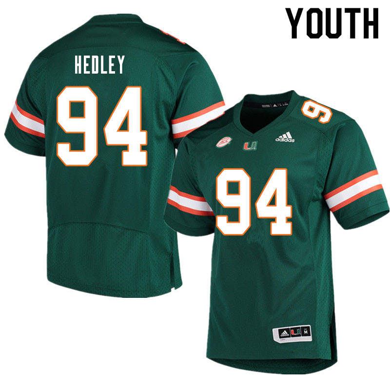 Youth #94 Lou Hedley Miami Hurricanes College Football Jerseys Sale-Green